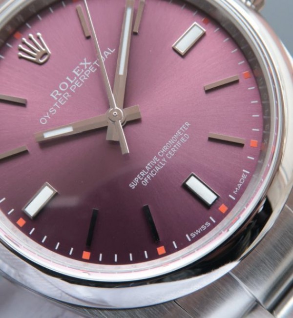 Replica Rolex Oyster Perpetual 39mm 114300 Red Grape Dial on SS Bracelet SH3132