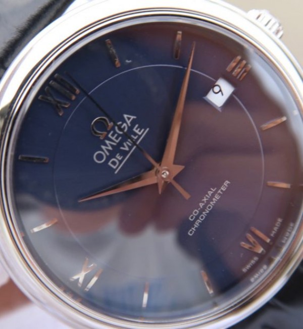 Replica Omega MKF De Ville 37mm SS Blue Dial Black Leather Strap A2829
