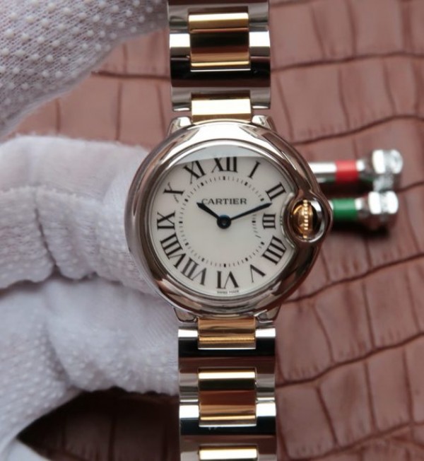 Replica Cartier Ballon Bleu Ladies 28mm SS White Dial SS/YG Bracelet Ronda Quartz
