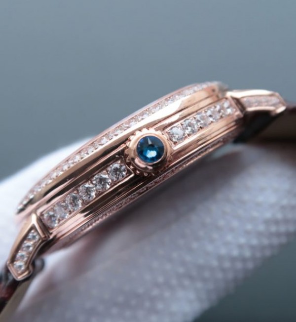 Replica Cartier Tourbillon RG Diamonds Dial Bezel Leather Strap