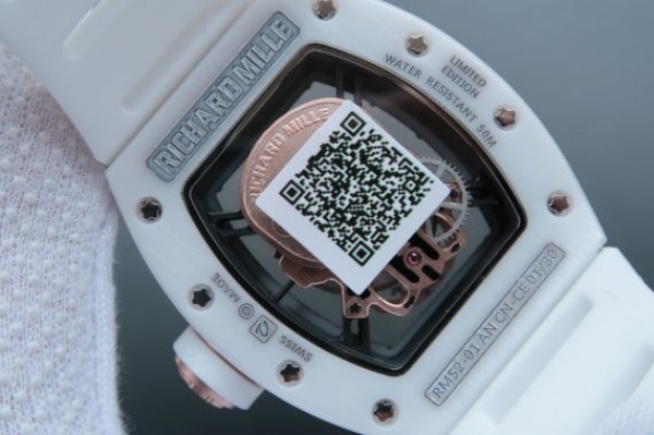 Replica Richard Mille RM052 White Ceramic Gold Skull Dial White Rubber Strap MIYOTA8215