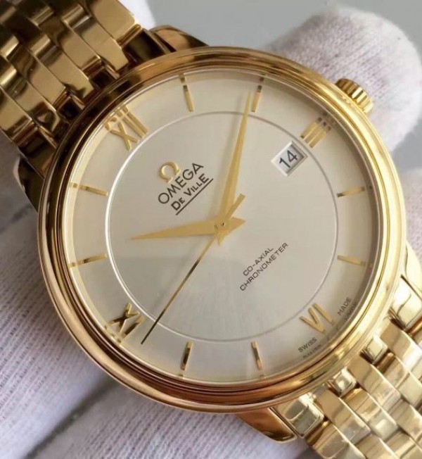 Replica Omega MK De Ville 39.5mm White Dial YG Case SS Bracelet A2824