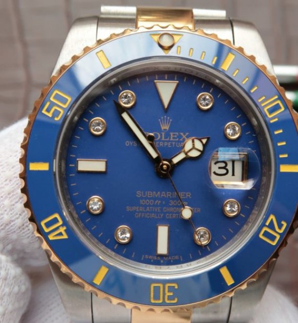 Replica Rolex Submariner 116613 Noob YG Wrapped Blue Dial  SS/YG Bracelet A3135