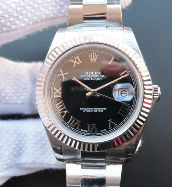 Replica Rolex DateJust 41mm 116334 SS Black Dial Roman Markers SS Bracelet A3136