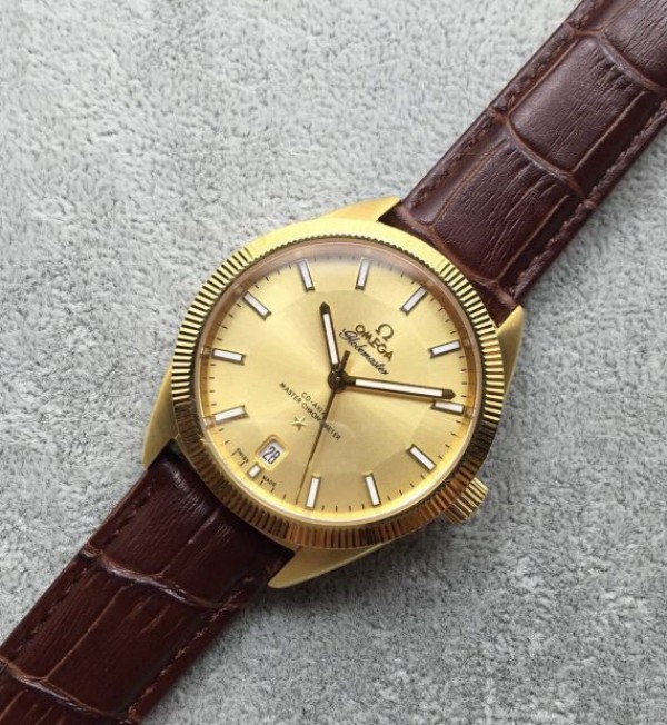 Replica Omega Globemaster Master Chronometer YG Dial/Case Brown Leather Strap A8913