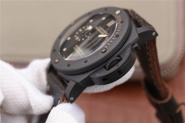 Replica Panerai PAM508 VSF Real Ceramic Black Distressed Calfskin Strap P.9000