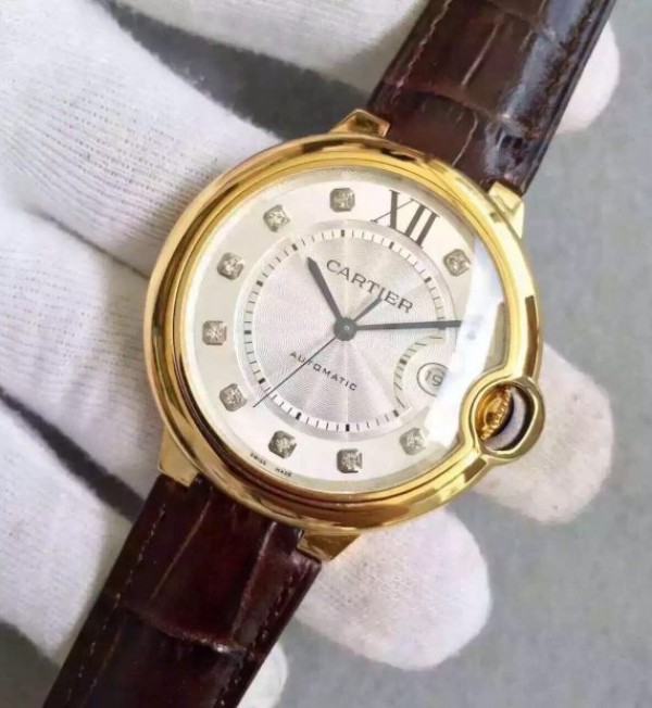 Replica Cartier JF Ballon Bleu 42mm YG White Dial Leather Strap MIYOTA9015