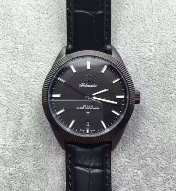 Replica Omega Globemaster Master DLC Black Dial Leather Strap A8900
