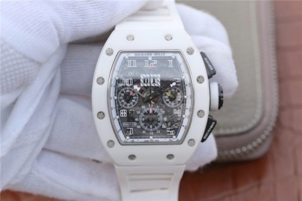 Replica Richard Mille RM011 White Ceramic Felipe Massa White Inner Bezel White Rubber Strap A7750
