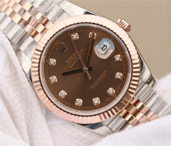 Replica Rolex DateJust 41mm 126331 RG Wrapped Brown Dial Diamonds Markers Bracelet A3235