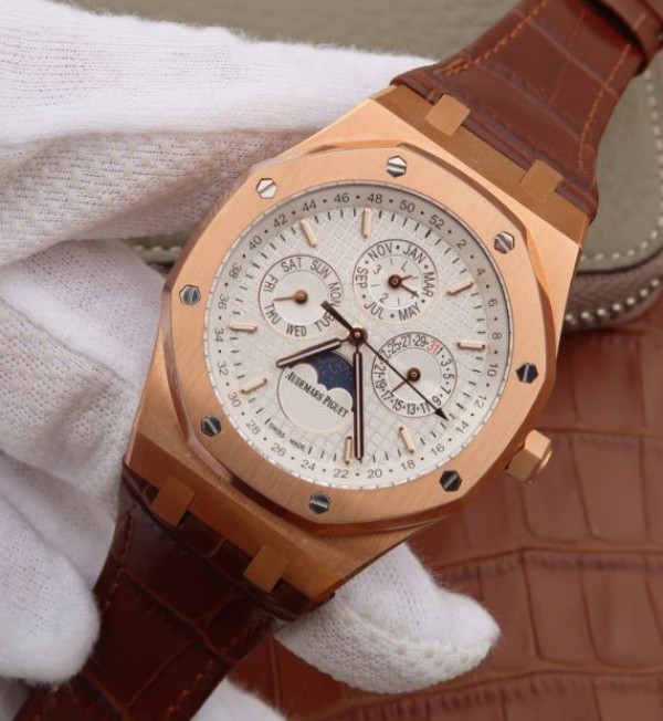 Replica Audemars Piguet JF Royal Oak 41mm 26574 RG White Dial Leather Strap A5134