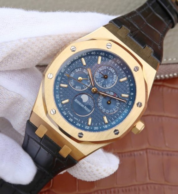 Replica Audemars Piguet JF Royal Oak 41mm 26574 YG Blue Dial Leather Strap A5134