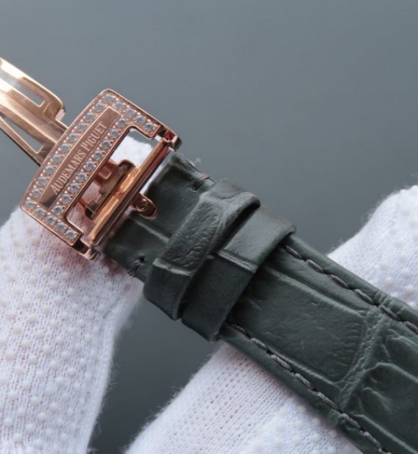 Replica Audemars Piguet JF Royal Oak 37mm 15452 RG Full Paved Diamonds Leather Strap A3120