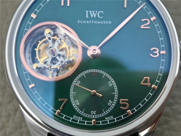Replica IWC Portuguese Tourbillon IW5463 SS YLF Green Dial RG Markers Black Leather Strap A98900