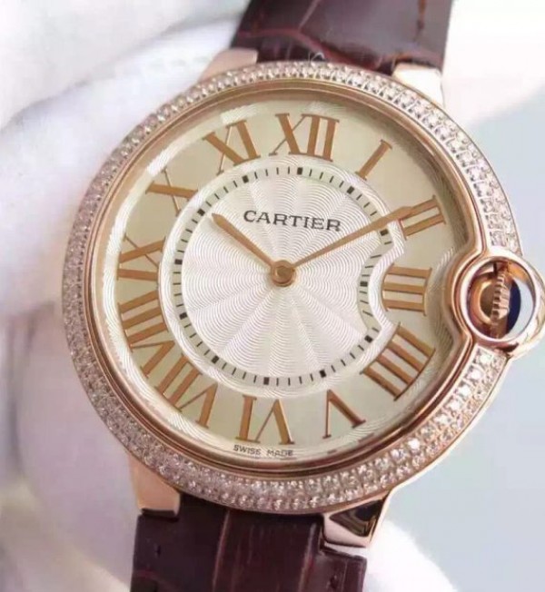 Replica Cartier Ballon Bleu 40mm RG Diamonds Bezel Whit Dial RG Mark MIYOTA9015