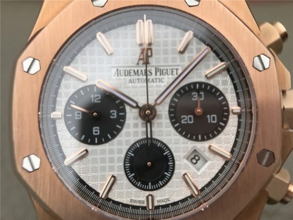 Replica Audemars Piguet Royal Oak Chronograph RG JHF White/Black Dial RG Bracelet A7750
