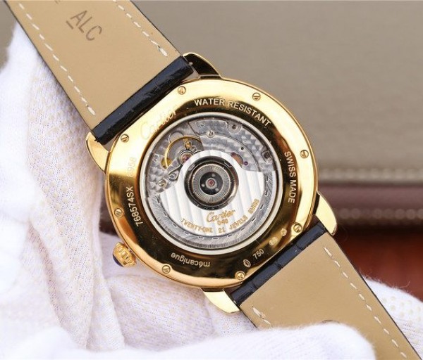Replica Cartier Ronde De Cartier YG White Dial Diamonds Bezel Croco Strap A2892