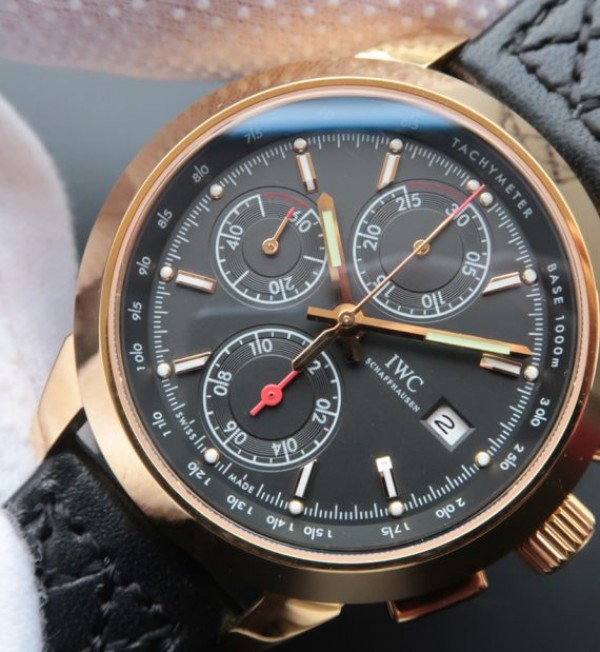 IWC Ingenieur Chrono YG IW3807 Black Dial Leather Strap