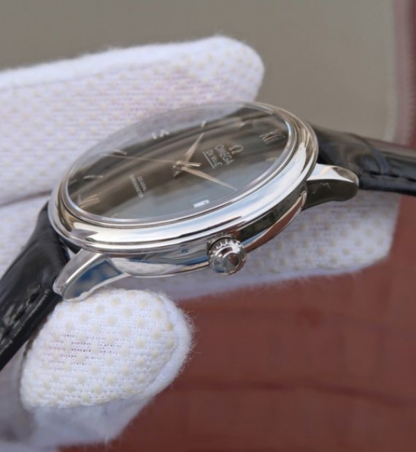 Replica Omega MKF De Ville 37mm SS Black Dial Black Leather Strap A2829