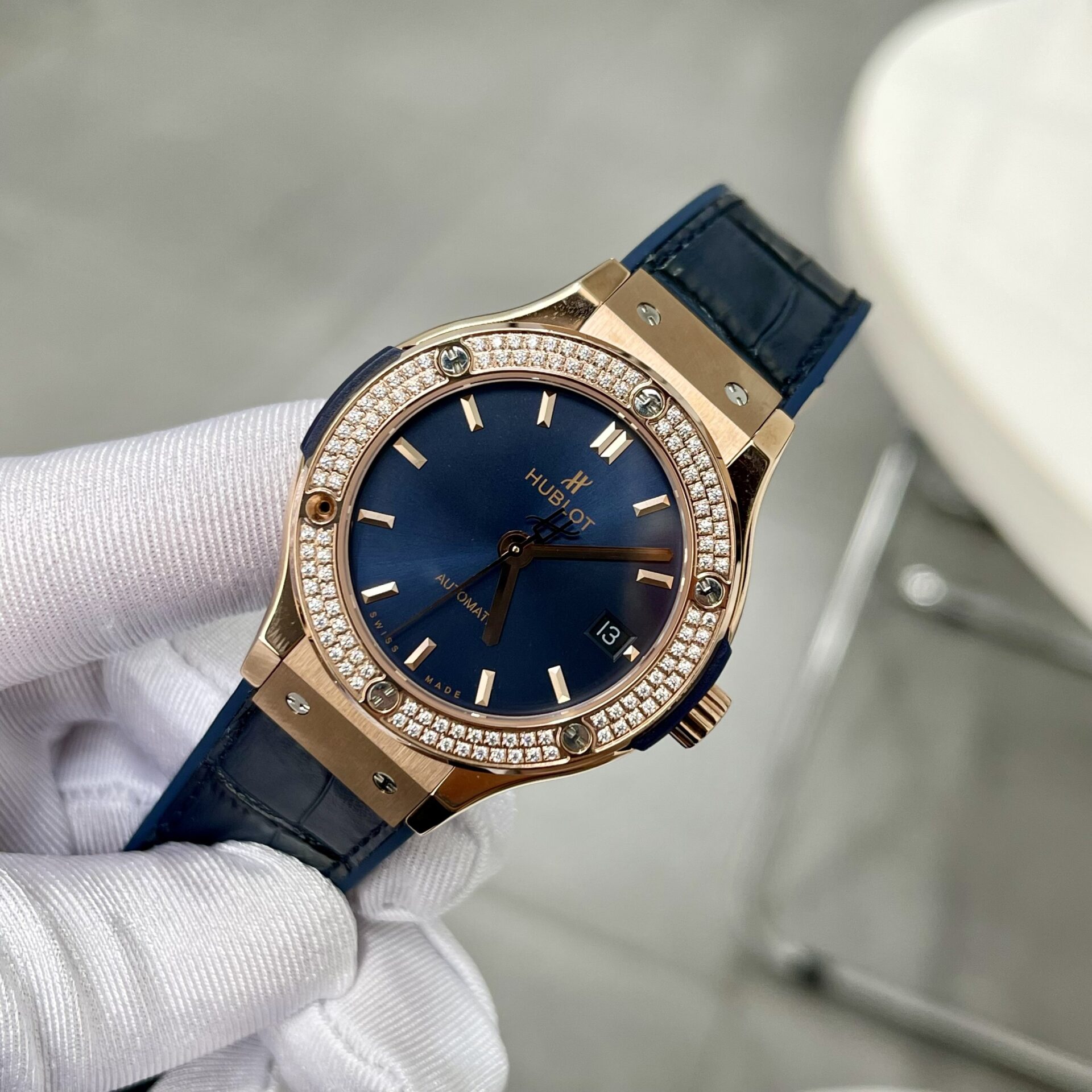 Hublot Classic Fusion Blue With Diamond Bezel Replica Watch HB Factory 38mm