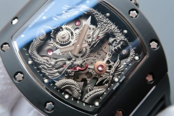Replica Richard Mille RM057 Dragon Phoenix PVD SS Case Dragon Dial Black Rubber Strap
