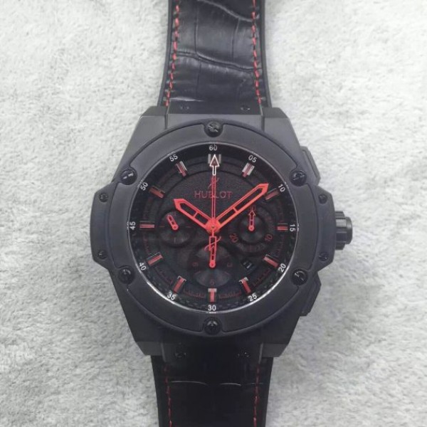Replica Hublot Big Bang King Power 48mm PVD Black Dial Red Hands Gummy Strap A7750