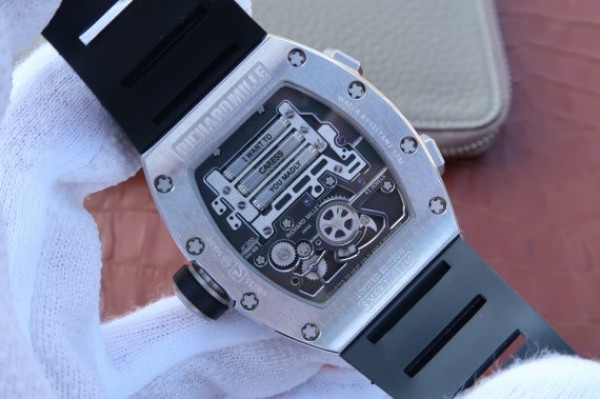Replica Richard Mille RM069 SS Fake Tourbillon Skeleton Dial Black Rubber Strap A23J