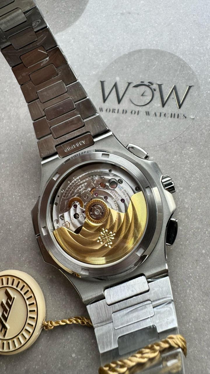Replica PATEK PHILIPPE PPF Nautilus Chronograph Travel 5990 SS Grey Dial Stick on SS Bracelet A28-520