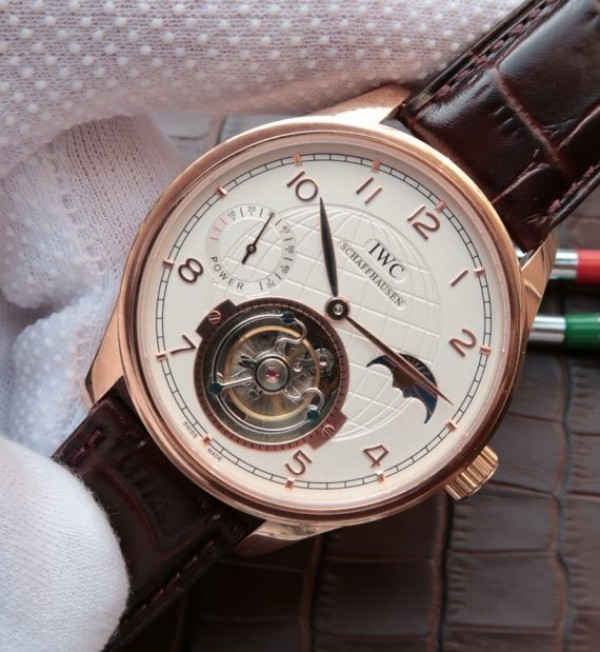 Replica IWC Portuguese Tourbillon Power Reserve Moonphase RG White Dial