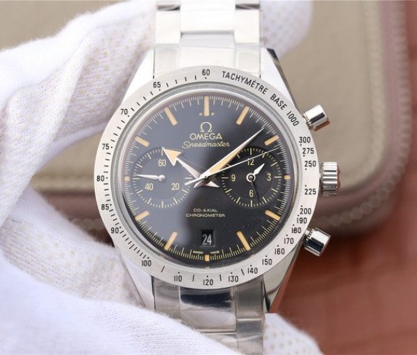 Replica Omega OMF Speedmaster 57 Co-Axial Black Dial Brown Markers SS Bracelet A9300