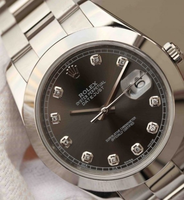 Replica Rolex DateJust 41mm 126300 Noob Gray Dial Diamonds Markers SS Bracelet A3235