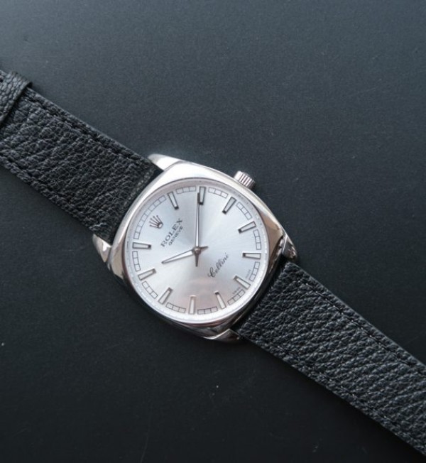 Replica Rolex Cellini Danaos 4243 SS Silver Dial Black Leather Strap A2824