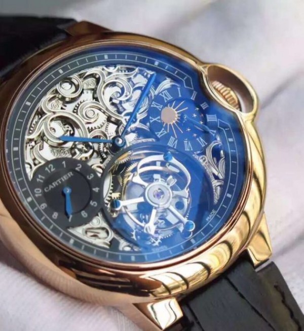 Replica Cartier Ballon Bleu Skeleton Tourbillon RG Black Dial