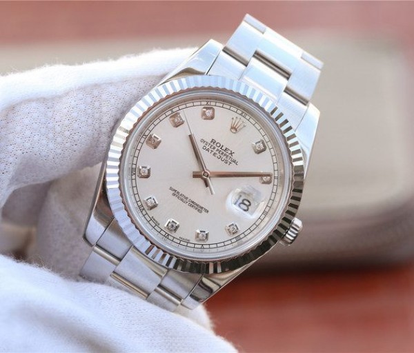 Replica Rolex DateJust 41mm 126334 Fluted Bezel White Dial Diamonds Markers SS Bracelet A3235