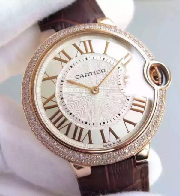 Replica Cartier Ballon Bleu 40mm RG Diamonds Bezel Whit Dial RG Mark MIYOTA9015