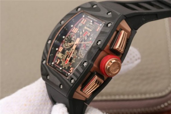 Replica Richard Mille RM011 NTPT Lotus F1 Team RG Chronograph KVF Crystal Skeleton Dial Red Black Rubber Strap A7750