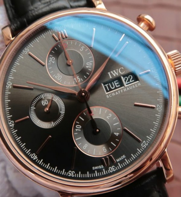 Replica IWC V6 Portofino IW391021 Chronograph RG Gray Dial Leather Strap