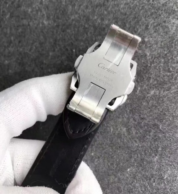 Replica Cartier Santos 100 33mm SS White Dial Black Leather Strap SEIKO NH05A