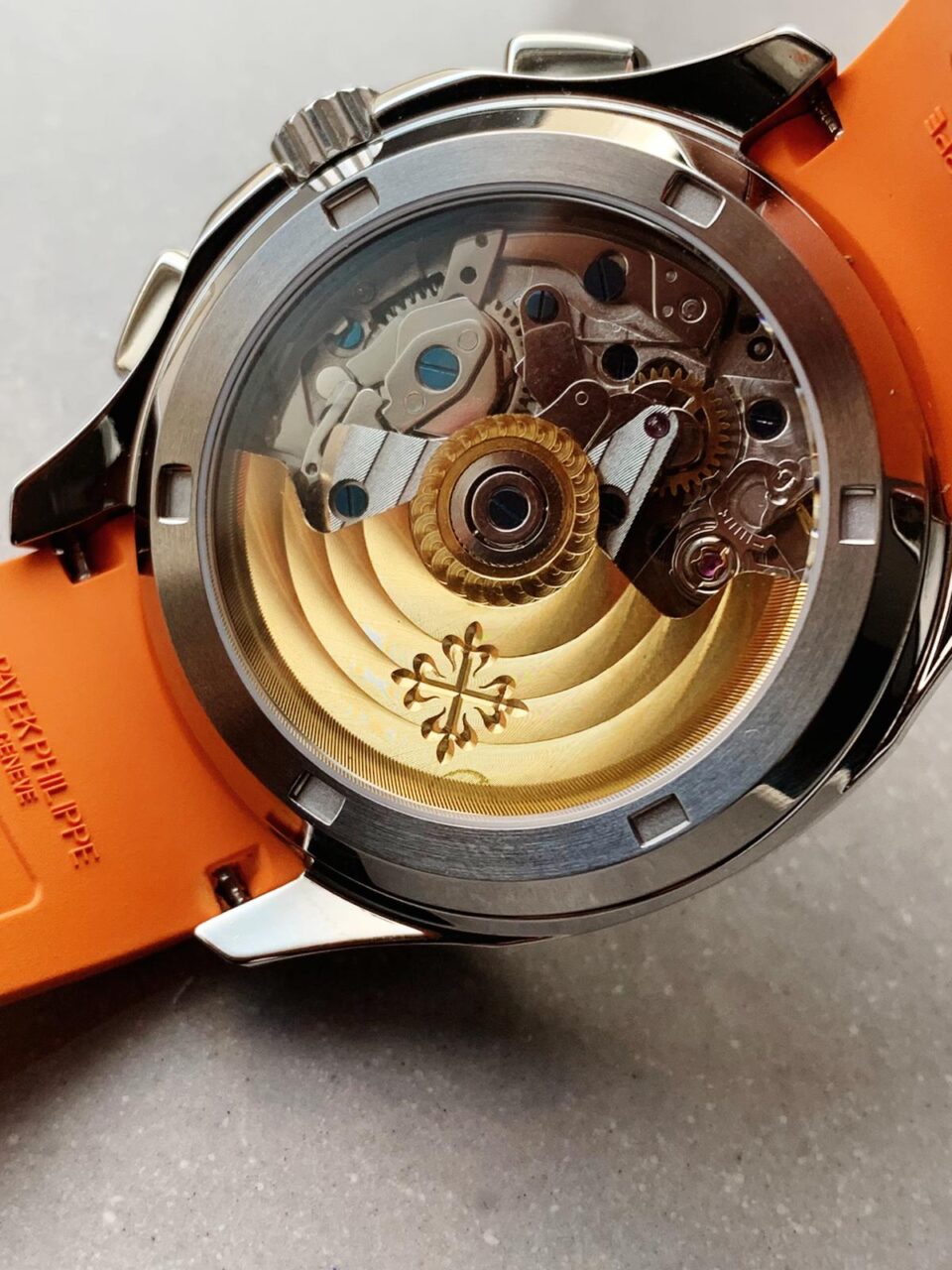 Replica PATEK PHILIPPE Aquanaut 5168G 42mm SS ZF 1:1 Best Edition Black Dial on Orange Rubber Strap