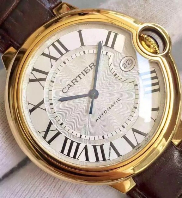 Replica Cartier JF Ballon Bleu 42mm YG White Textured Dial Leather Strap MIYOTA9015