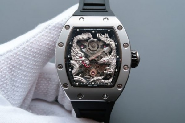 Replica Richard Mille RM057 Dragon Phoenix SS Case Silver Dragon Dial Black Rubber Strap