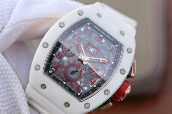Replica Richard Mille RM011 RG White Ceramic Felipe Massa Black Inner Bezel White Rubber Strap A7750