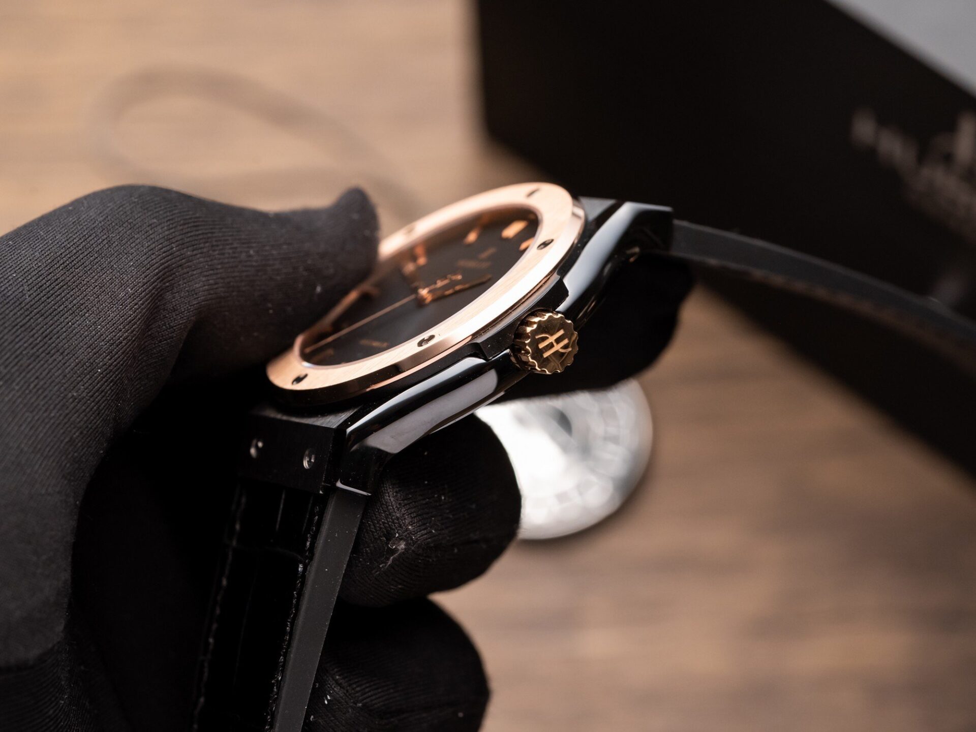 Hublot Classic Fusion Ceramic Demi Rose Replica Watch Leather Strap GSF 42mm