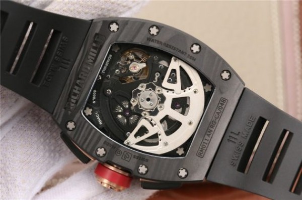 Replica Richard Mille RM011 NTPT Lotus F1 Team PVD Chronograph KVF Crystal Skeleton Dial Red Black Rubber Strap A7750