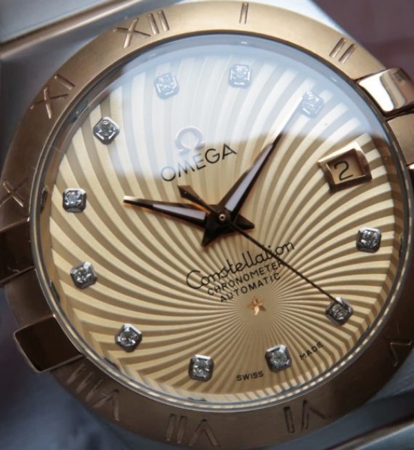 Replica Omega V6 Constellation 35mm YG Bezel YG Textured Dial SS Bracelet A2500