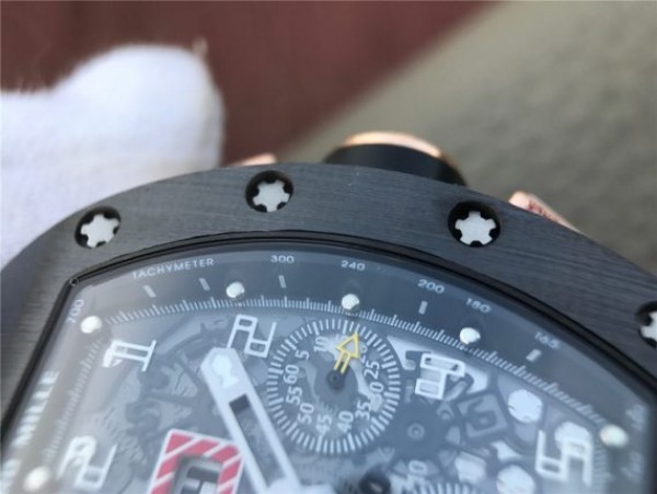 Replica Richard Mille RM011 RG Black Ceramic Chrono Skeleton Dial Black Rubber Strap A7750