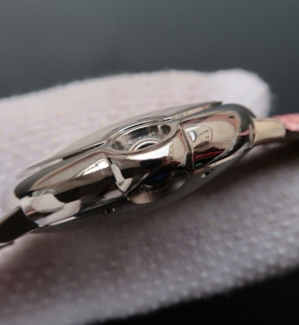 Replica Cartier Ballon Bleu 36mm White Textured Dial Pink Leather Strap