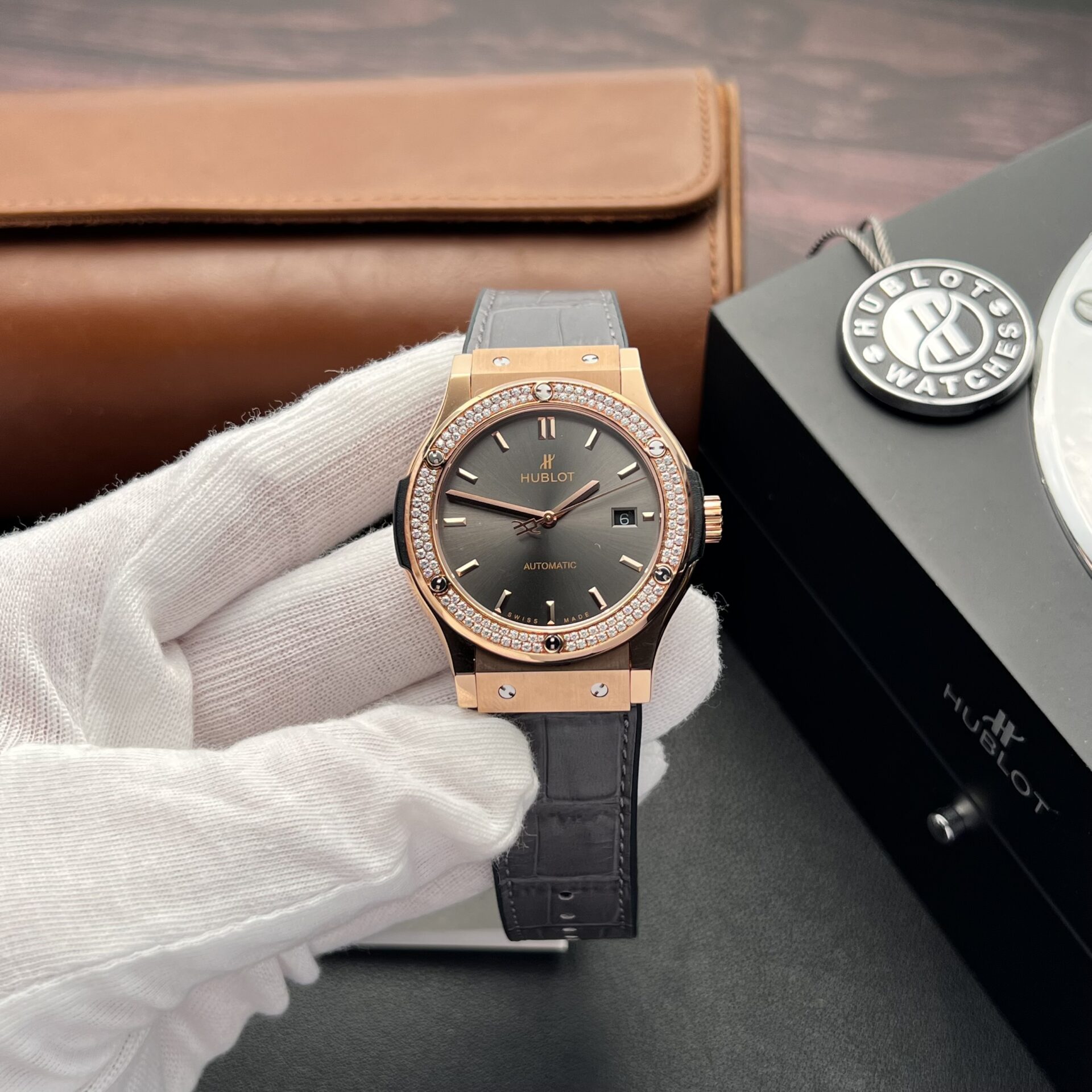 Hublot Classic Fusion King Gold Replica Watch With Moissanite Diamond 42mm