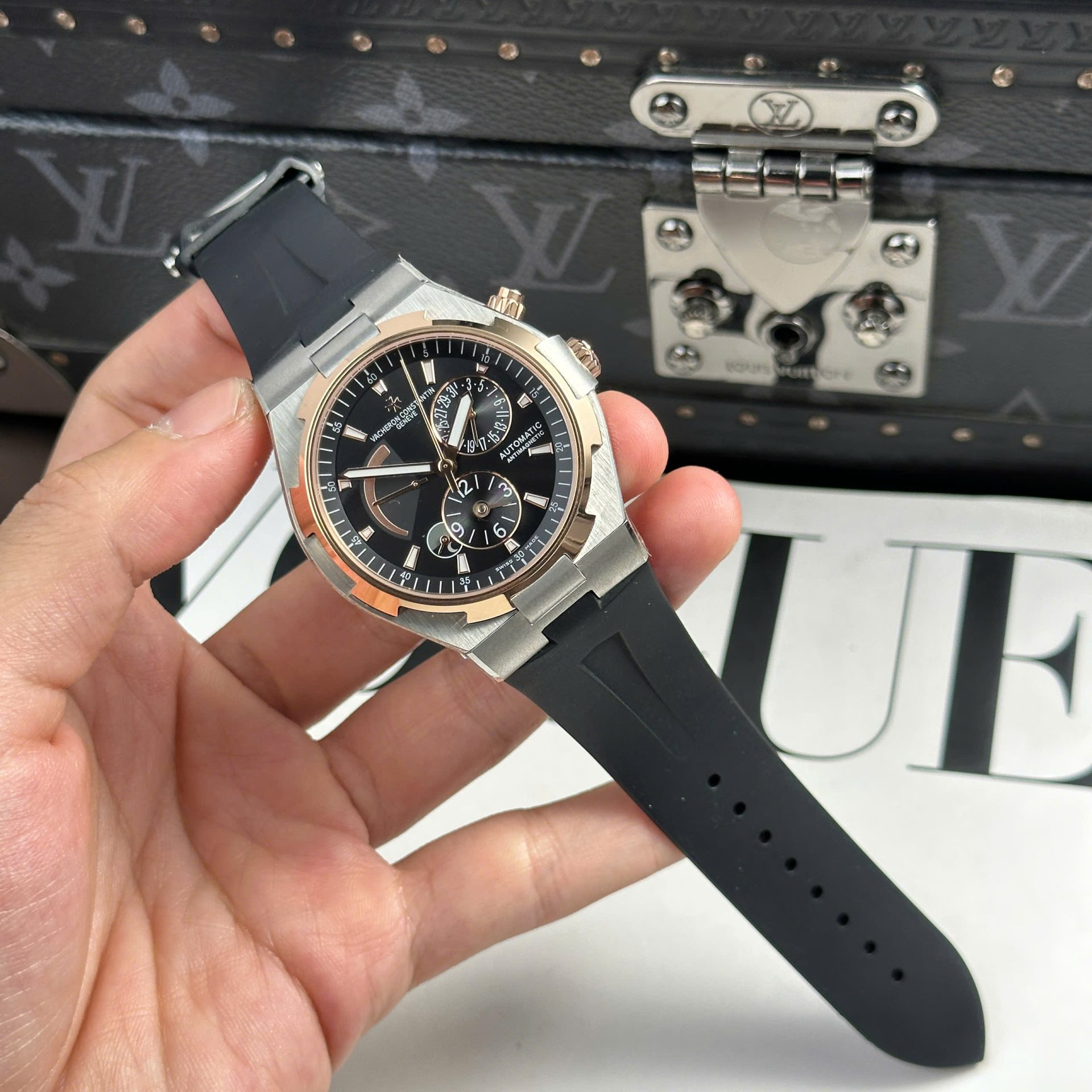 Vacheron Constantin Copies Watch Overseas Dual Time 47450 Demi Rose Gold 9F Factory 42mm