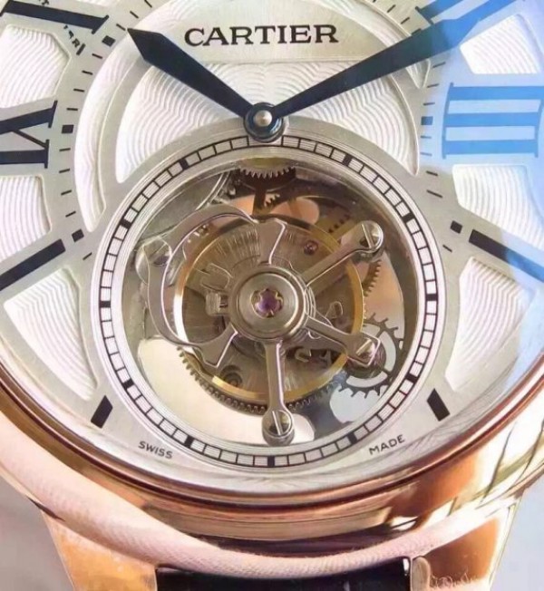 Replica Cartier Ballon de Cartier 46MM Tourbillon RG White Dial Leather Strap Flying Tour